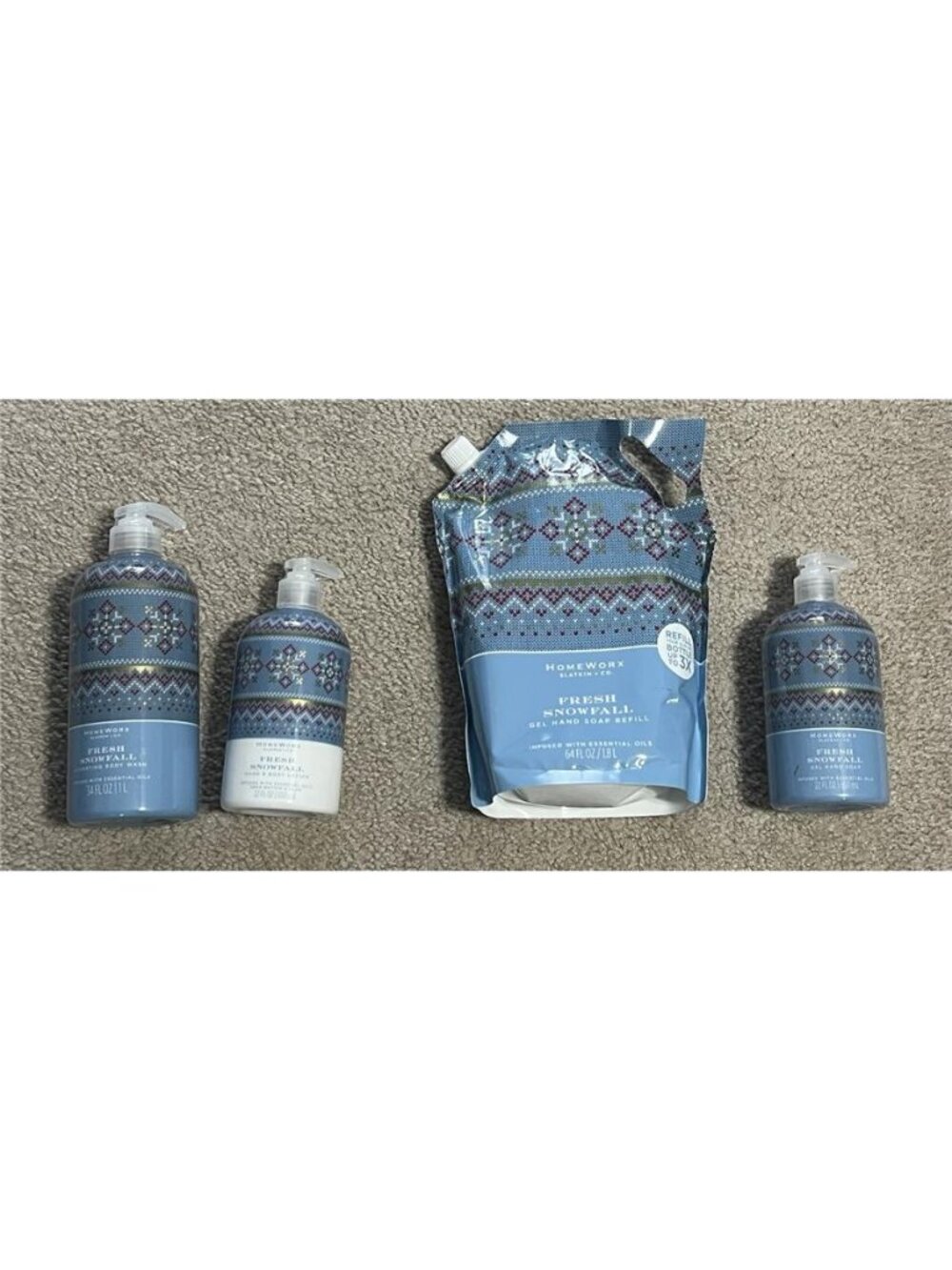 NEW Homeworx By Slatkin 4 Pc Fresh Snowfall set Gel Hand Soap + Refill Body Wash